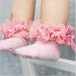 Baby Mädchen Socken Mit Fliege Spitze Rüschen Prinzessin Baumwolle Socken mit Bänder Multi Farben Grau Rot Schwarz Rosa Weiß