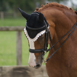 Gorro de malla personalizado de lana y algodón para caballo, negro con ribete de diamantes de imitación, sombrero de red transpirable, equipo de equitación - Product Image 1
