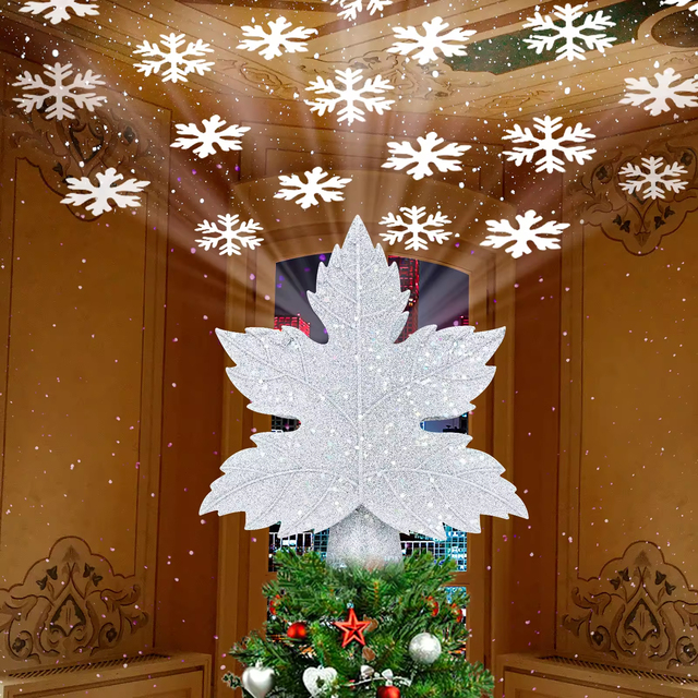 3D Glitter Maple Leaf Snowflake LED Christmas Tree Topper IP44 Projector Decorate for Ornament