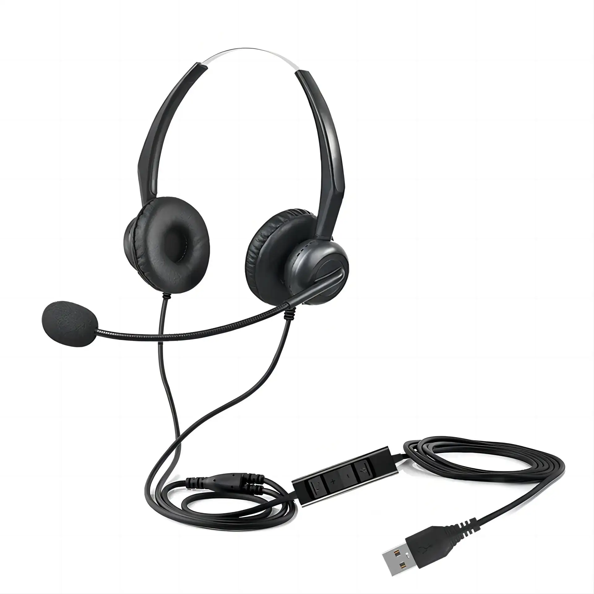 Headset pusat panggilan Casque kabel, Headphone komputer USB dengan mikrofon penghilang kebisingan untuk kantor