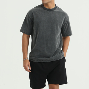YWGH t-shirt in cotone 100% di lusso da <span class=keywords><strong>uomo</strong></span> con Logo Vintage invecchiato di alta qualità personalizzato sbiadito oversize lavorato a maglia - Product Image 1