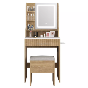 Meubles de chambre à coucher Coiffeuse Vanity Fair avec tabouret Miroir d'éclairage et prise de courant Table de <span class=keywords><strong>vanité</strong></span> compacte - Product Image 1