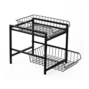 Tiroirs empilables en acier de fer noir à 2 niveaux cuisine verticale salle de bains rangement sous évier armoire organisateur d'épices - Product Image 1