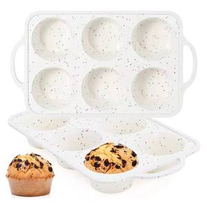 MUYULINS - Molde para Cupcakes de Silicona Grande, Color Beige, 6 Tazas, Antiadherente, Libre de BPA, con Marco Reforzado de Metal, Apto para Horno, Estilo Americano - Product Image 1