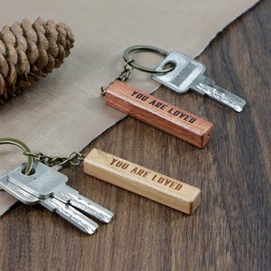 Wholesale Custom Promotion Gift Keychain Customized Engraved Carve Logo Wooden Keychain Key Holder Chain Wood Rectangle Keyrings
