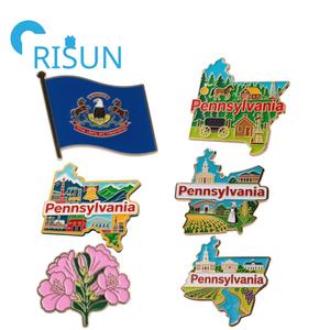 Épingle de souvenir américain personnalisée pour la carte de l'État de Pennsylvanie de la province des États-Unis Épingle de revers en émail pour le drapeau de l'État de la Pennsylvanie Keystone - Product Image 1