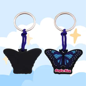 Butterfly Custom 2D Soft Pvc Keychain Key Chain Logo Soft Rubber Keychains Silicone Keyring Butterfly Rubber Personalized 3D Key Chain
