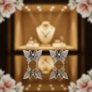 Orecchini a Farfalla in Oro Bianco con Diamanti per Donne, Gioielli in Argento per Uso Quotidiano con Diamanti Naturali Taglio Brillante Rotondo - Product Image 2
