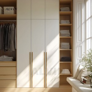 Armario Deslizante Moderno de Madera <span class=keywords><strong>Alvin</strong></span>, Armario de Almacenamiento Independiente de Gran Capacidad, Panel de Madera Maciza MDF para Dormitorio, Apartamento, Villa - Product Image 1