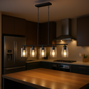 DB Wholesale Suspension rectangulaire 5 lumières E26 Cuivre noir réglable pour îlot de cuisine LED Blanc chaud 3000K - Product Image 2