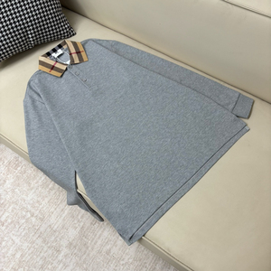 Customized logo Grey Classic Casual 100% Cotton Slim Bur berry <b>Vintage</b> Long-sleeved <b>Polo</b> <b>Shirt</b> for Men - Product Image 1