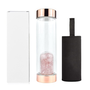 Botella de agua de cristal de 500ml al por mayor para mujeres con piedras preciosas de borosilicato de amatista de cuarzo rosa curativas para el bienestar - Product Image 6