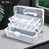 MASSA Boîte à outils pliable transparente à trois niveaux en plastique, ensemble d'outils de manucure, grande boîte de rangement multifonctionnelle, trousse de premiers secours