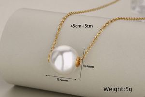 Ensemble collier boucles d'oreilles collier classique en acier inoxydable perle ronde imitation française simple Ensemble de bijoux pour femmes - Product Image 4