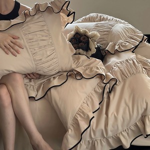 Maple Syrup Milk Coffee Korean Style All Cotton Brushed Fleece <b>Bedding</b> <b>Set</b> Solid Color Breathable Home Use Sheet Style - Product Image 3