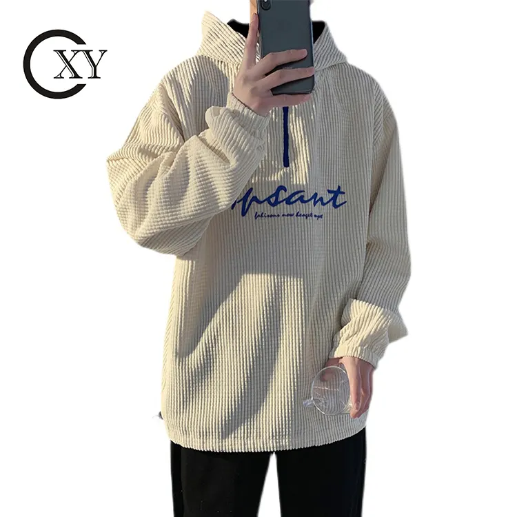 2022 Newest Hot Sale Fashion Wholesale Turtleneck Warm Men's Street Wear Half Zip Corduroy Sweatshirt Fleece Hoodies