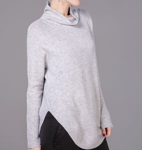 Новая коллекция 2025 Женский Свободный Повседневный трикотаж из чистого 100% кашемира дышащий плотный однотонный узор с изогнутым подолом для осени - Product Image 5