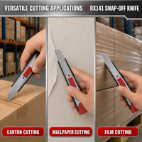 Cutter à lame cassable antidérapant rouge pour bureau, entrepôt, bricolage et emballage