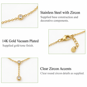 Crystal Y-Drop Necklace Stainless Steel Zircon 14K <b>Gold</b> Vacuum Plated <b>Gold</b> and Silver Color Jewelry - Product Image 4