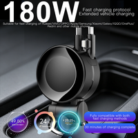 Chargeur de voiture ignifuge 180W PD 3.0 à charge rapide avec câble rétractable double port Type-C pour camions 12V 24V et téléphones de véhicule