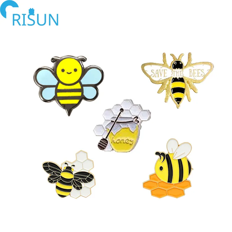 Grosir Bros Serangga Kartun Kuning Bumble Bee Enamel Pin Logo Kustom Honeycomb Lebah Madu Bros Tas Lapel Pin Produsen