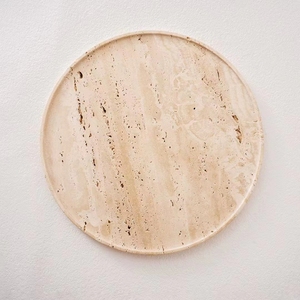 Plateau rond en pierre de travertin beige Plateau à fourre-tout en travertin Assiette à bijoux 25cm - Product Image 6