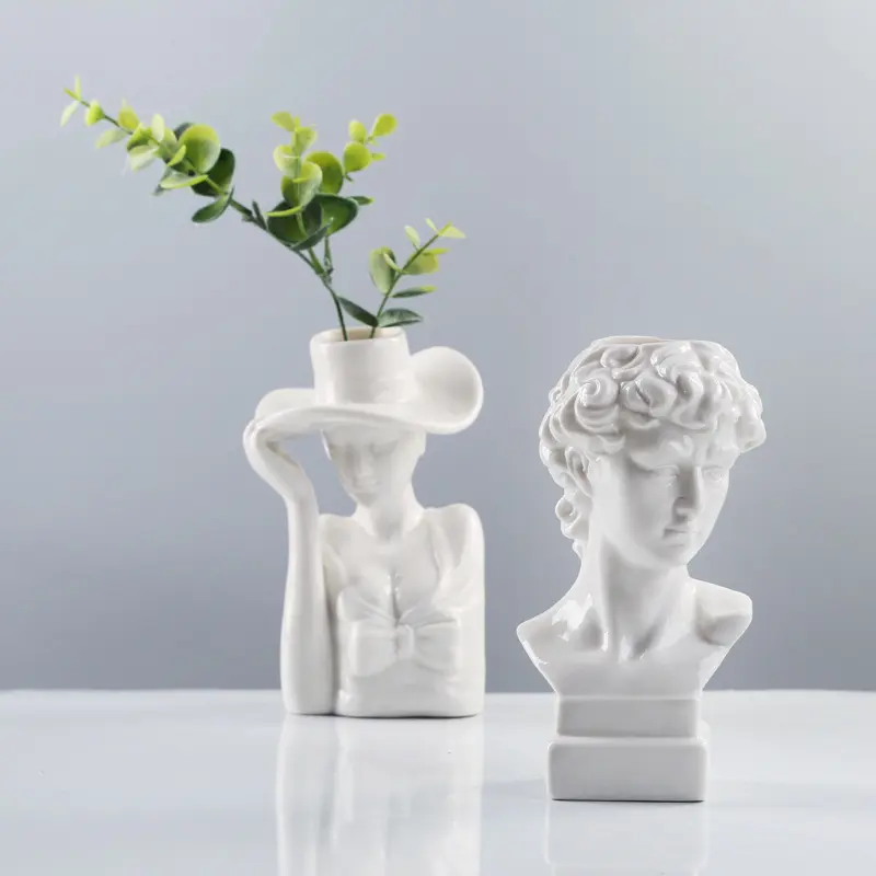 Producción personalizada de jarrones de cerámica creativos INS nórdicos, jarrón de porcelana con flores faciales artísticas
