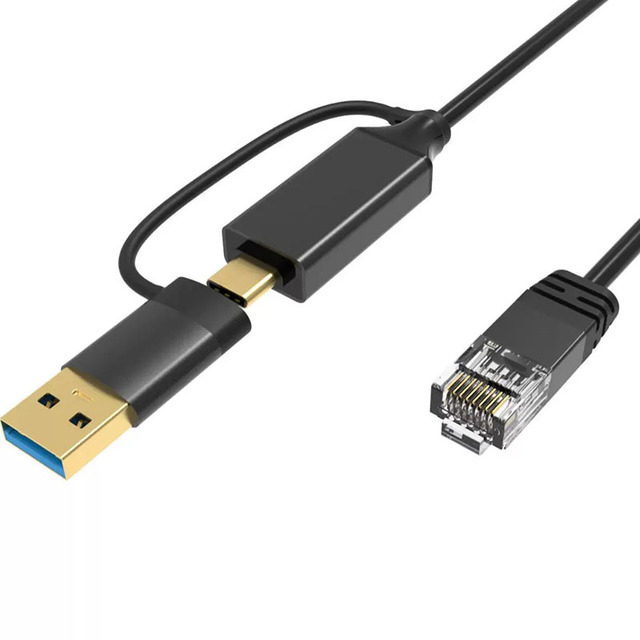 2 in 1 TYPE USB C RJ45 Gigabit Ethernet Adapter Cable 1000Mbps Network Card USB Type C to Rj45 Cable