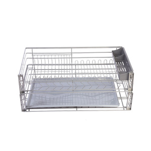 Stainless Steel Hotel Kitchen Cabinet Drawer Overall <b>Wardrobe</b> Thickening Deepening Telescopic Storage <b>Basket</b> Adjustable Border - Product Image 1
