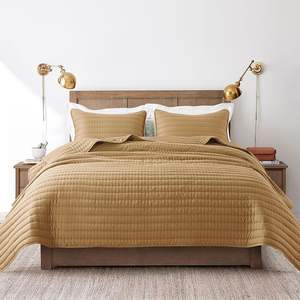 Copriletto trapuntato 100% in microfibra poliestere giallo zucca Set leggero per tutte le stagioni utilizzato per il Set di letti di casa - Product Image 1