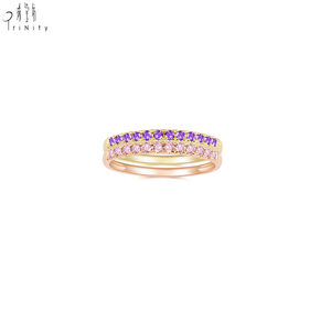 Bague assortie minimaliste en or massif 18 carats avec pierres précieuses colorées, améthyste naturelle et saphir rose, pour un usage quotidien - Product Image 2