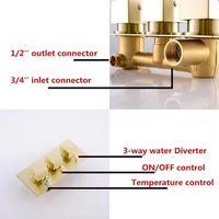 Robinet de douche encastré de haute qualité pour salle de bain, finition or brossé, 8 pouces, thermostatique, double poignée, eau froide et chaude, ensemble de douche avec pommeau carré souple