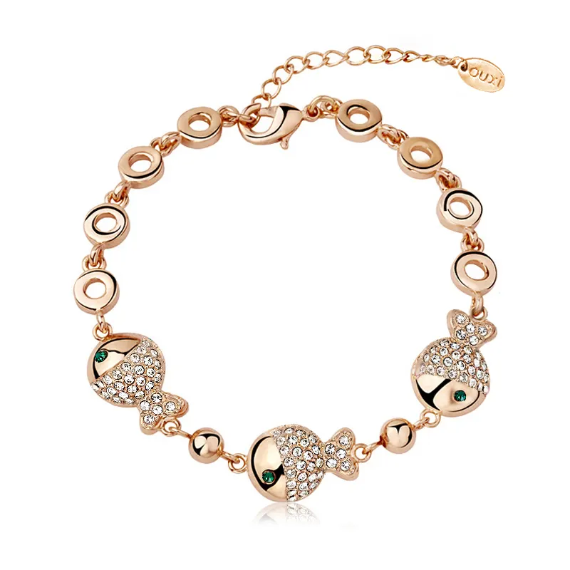 OUXI-pulsera chapada en oro y cristal austriaco para mujer, pez de burbujas colorido, joyería de regalo para mujer, pulsera de citas para fiesta 30162