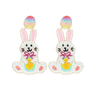 Boucles d'oreilles lapin faites à la main, tricotées à la main, style bohème ethnique, boucles d'oreilles de Pâques, bijoux de mode pour femmes - Product Image 1