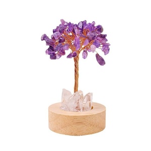 Árbol de la Abundancia de Cristal Natural, Pequeña Lámpara Nocturna, Clúster de Cristal Amarillo y Blanco, Luminoso, USB, Decoración de Ambiente para Mesita de Noche, 9 Cristales - Product Image 5