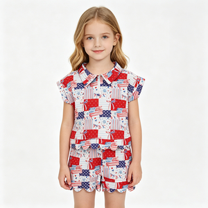 En stock: Conjunto de ropa para niñas con estampado de estrellas a cuadros para el 4 de julio, atuendo infantil al por mayor, ropa linda de moda nueva para bebés y niños pequeños de fábrica. - Product Image 4