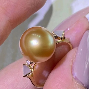 Anillo Versátil de Perla Natural Dorada, Plata Pura, Estilo Occidental, 11-10, Redondo, Ligeramente Imperfecto, Hermoso - Product Image 2
