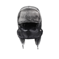 Chapeau Trapper Vintage en Cuir PU pour Homme, Bonnet Ushanka Hiver Chaud Doublé Fausse Fourrure avec Masque Facial Amovible YIGUAN 58-60CM, Vente en Gros pour l'Extérieur