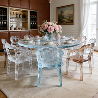 Ensemble de table à manger de banquet de mariage en résine transparente, chaise de salle à manger, mobilier d'hôtel moderne de luxe avec plateau en verre transparent