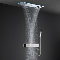 Système de douche encastré haut de gamme, colonne de douche minimaliste avec jets pluie et cascade, mitigeur en laiton massif, robinet thermostatique, douche dissimulée