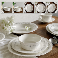 Service de table de luxe vintage en porcelaine française, motif floral en dentelle en relief, compatible micro-ondes, assiettes ovales, plateaux, bols, pour mariage et maison
