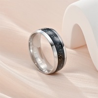 Bague en acier inoxydable bicolore 8 mm avec incrustation de paillettes, centre scintillant, large bande, en stock, vente en gros, bijoux de mode pour hommes