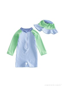 Ensemble <span class=keywords><strong>de</strong></span> maillots <span class=keywords><strong>de</strong></span> <span class=keywords><strong>bain</strong></span> à manches longues pour bébés garçons, à rayures colorées, protection solaire, avec bonnet - Product Image 1