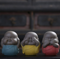 Ornements en céramique chinoise, articles d'ameublement, accessoires en argile épaisse, petit moine novice en céramique, animal de compagnie pour le thé, jeune Bouddha riant B