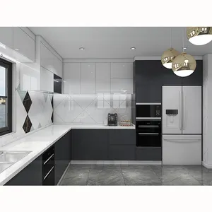 Kabinet Dapur Modern Ultra Tinggi Gloss Eropa Desain Pantry Kabinet Dapur Dinding Sudut Berbentuk L