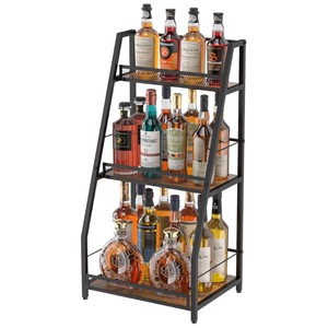 Three-tier trapezoidal home <b>bar</b> rack, tiered <b>freestanding</b> wine rack, multi-functional corner wine bottle display rack - Product Image 5
