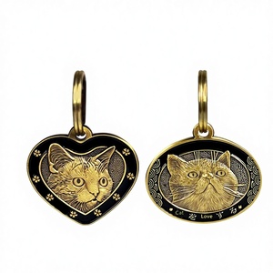 Médaille d'identification pour animaux de compagnie, gravée au laser, motif tête de chat, plaque nominative pour chat et chien, toutes saisons, intérieur et extérieur - Product Image 1