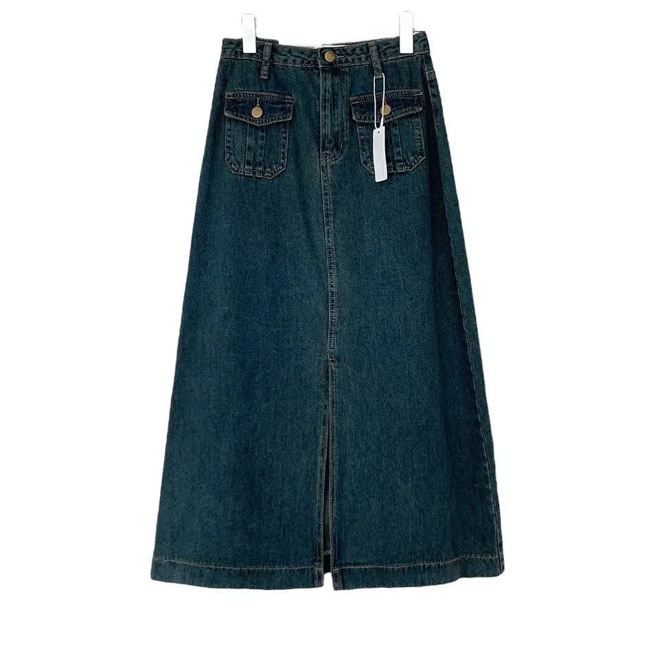 Custom Summer High Quality women skirt long patchwork denim skirt high waist Long Fashion Ladies Split long denim skirts