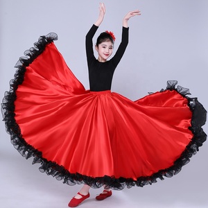 Jupe longue de danse flamenco mexicaine pour filles - Jupe évasée de style espagnol à taille élastique pour la pratique en classe et les spectacles - Product Image 6