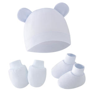 Ensemble de bonnet et de protège-mains pour bébé en laine imprimée pour l'automne et l'hiver, protection des oreilles, chaud, anti-rayures, mitaines, chaussons, bonnet et protège-mains pour bébé - Product Image 1